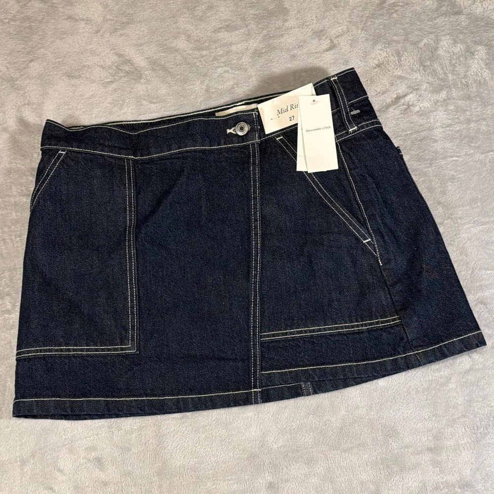 Abercrombie & Fitch Mid Rise Denim Mini Skirt | Dark Wash | Size 27